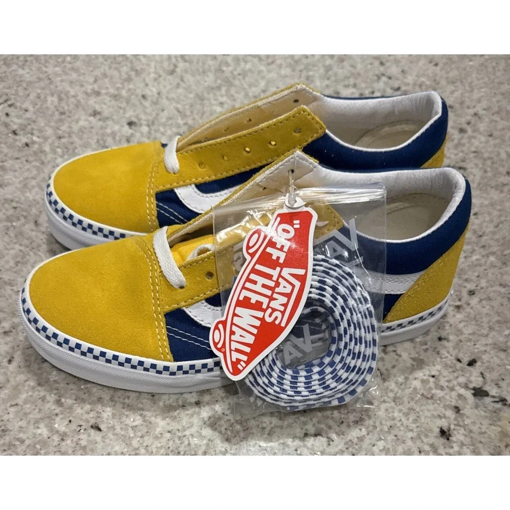 Vans off the wall Kids shoes Sneakers size 3.0 Blue Yellow White 721356‎